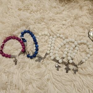 Elegant Beaded Bracelets Set - Pink, Blue, and White